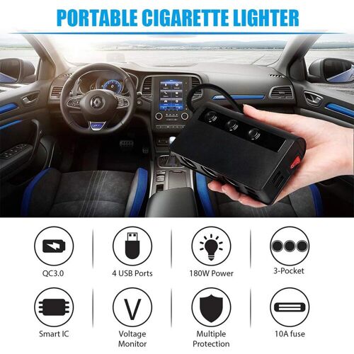 Tr24 Quick Charge Qc 3.0-Allume-Cigare 12v/24v 3 Prises 180w Avec Chargeur De Voiture Usb À 4 Ports Marche/Arrêt
