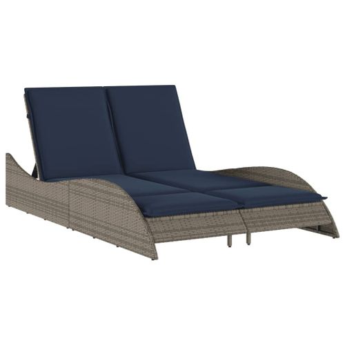 Vidaxl Chaise Longue Avec Coussins Gris 114 X 205 X 73 Cm Résine Tressée