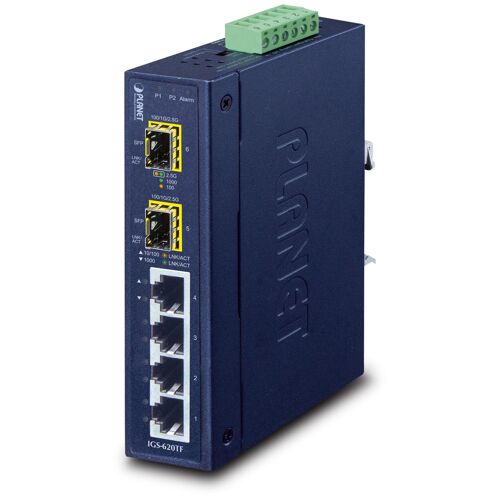 PLANET IGS-620TF - Commutateur - non géré - 4 x 10/100/1000 + 2 x Gigabit SFP - Montage sur rail DIN - Tension CC