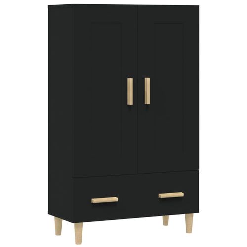 Buffet Haut 70 X 31 X 115 Cm, Tiroir De Rangement En Bois Contreplaqué Noir, Style Scandinave