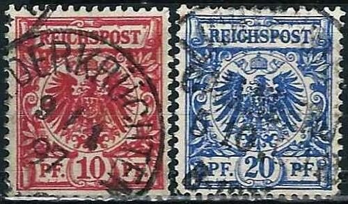 Allemagne, Empire 1889 1900, Beaux Timbres Yvert 47 Et 48, Aigle Impérial 10pf Rouge Et 20pf Bleu, Oblitérés, Tbe