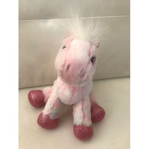 Peluche Doudou Âne Poney Rose Et Paillettes Ganz 21 Cm
