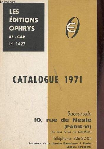 Catalogue 1971 Les Éditions Ophrys.