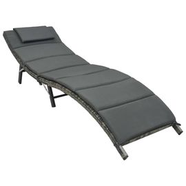 Transat Chaise Longue Bain De Soleil Lit De Jardin Terrasse Meuble D'extérieur Pliable Avec Coussin Résine Tressée Gris Helloshop26 02_0012855