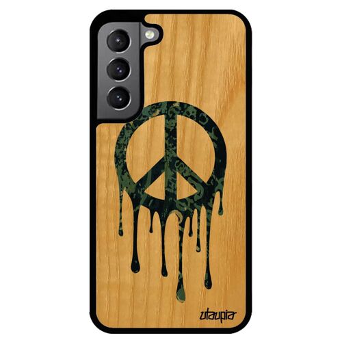 Coque pour S22 bois silicone peace and love symbole telephone solide Gris rasta homme graffiti paix et amour peinture Samsung galaxy