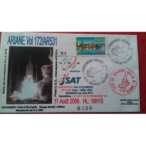 Vend Superbe Enveloppe Ariane 531 V172 (400ex)