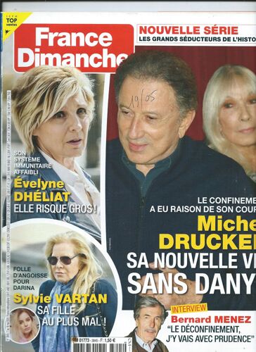 France Dimanche 07/05/2020 Michel Drucker, Sylvie Vartan, Evelyne Dhélia, Bernard Menez, Laurent Voulzy, Jean-Luc Lahaye, Michèle Torr,  Carla Bruni, Eddy Mitchell, 