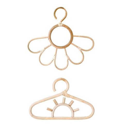 Cintre en rotin pour vêtements d'enfants, 2 pièces, organisateur de vêtements, tournesol et soleil