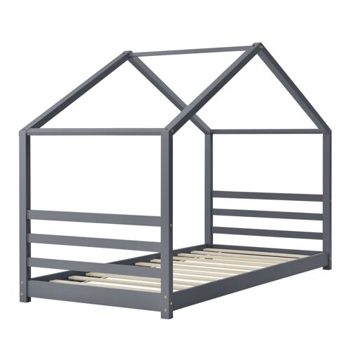 Lit pour enfant cabane maison avec sommier à lattes bois de pin gris foncé 90 x 200 cm 03_0005501