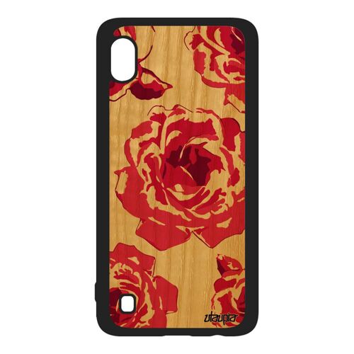 Coque Galaxy A10 En Bois Silicone Rose Fleur Tpu Petale De Personnalisé Floral Rose Romantique Eternelle Noir Love Sm-A105fn Samsung