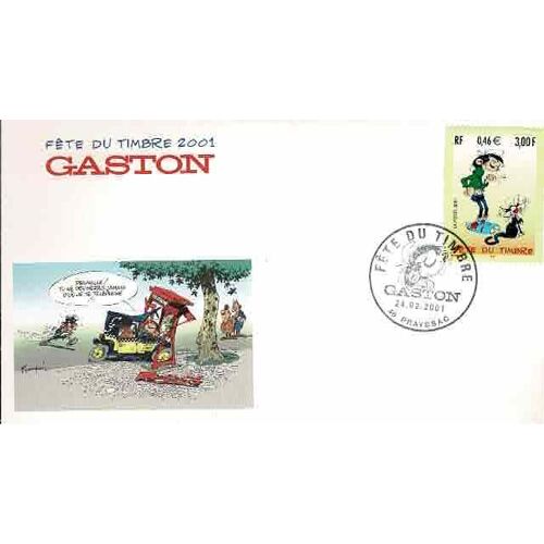 Enveloppe Gaston Lagaffe , Fête Du Timbre 2001 Prayssac, Franquin, Bd, Bande Dessinée