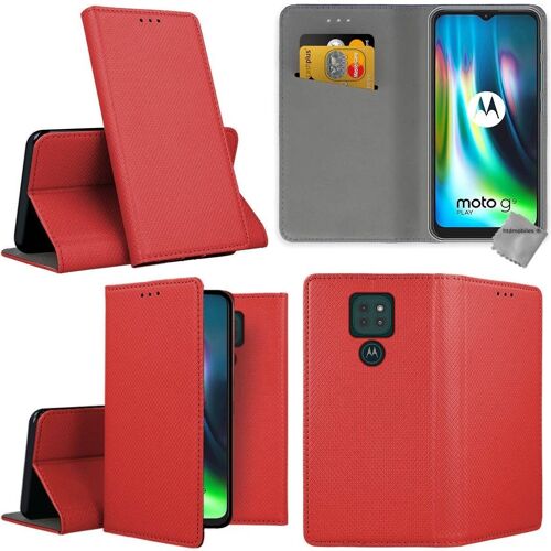 Housse etui coque pochette portefeuille pour Motorola Moto G9 Play + film ecran - ROUGE MAGNET