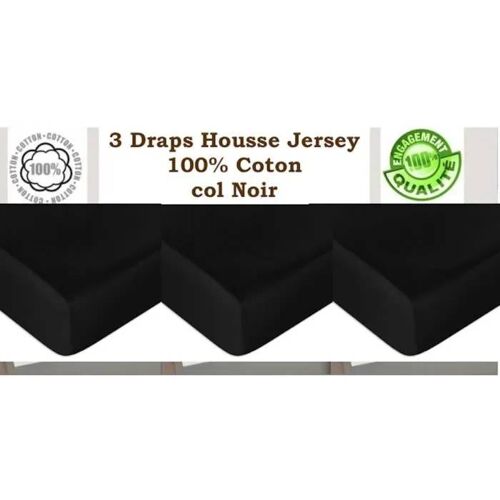 Draps Housse - Douceur - Noir - 160x200cm - 100% Coton - Bonnets 25cm Extensibles