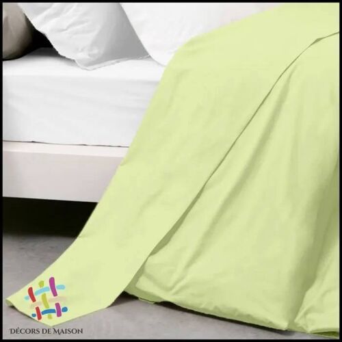 Drap Plat Uni En Coton - Décors De Maison - 180x290cm - 1 Personne - Vert Pistache - Lavable À 40°
