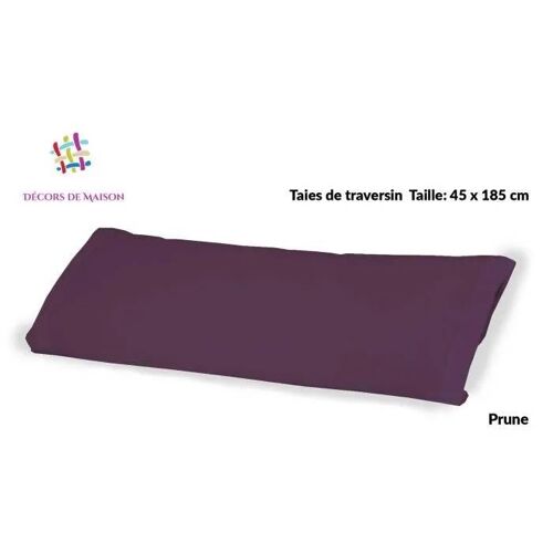 Taie De Traversin - Décors De Maison - Prune - 100% Coton - 45 X 185 Cm - Lavable En Machine