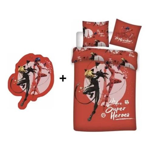 Ensemble Parure - Miraculous - 140 X 200 Cm - Coussin 35 X 35 Cm - 100% Polyester - Rouge