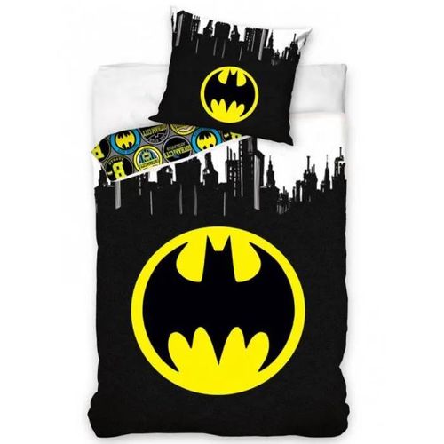 Housse De Couette Et Taie D'oreiller - Batman - Logo Gotham - 140x200 Cm - Réversible - 100% Coton