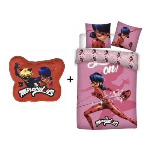 Ensemble Parure - Miraculous - 140 X 200 Cm - Coussin 35 X 29 Cm - 100% Coton - Rose