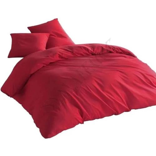Parure De Lit - Rouge - 220x240cm - 100% Coton - 2 Taies D'oreiller - Uni