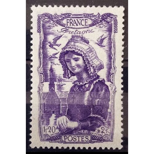 Coiffes Régionales - Bretagne 1f20+2f Violet (Impeccable N° 594) Neuf** Luxe (= Sans Trace De Charnière) - France Année 1943 - Brn83 - N29557