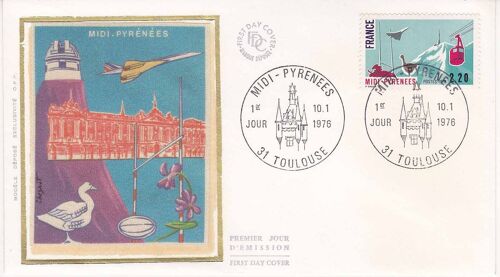 Enveloppe 1er Jour "Midi Pyrénées" 1976 - Soie
