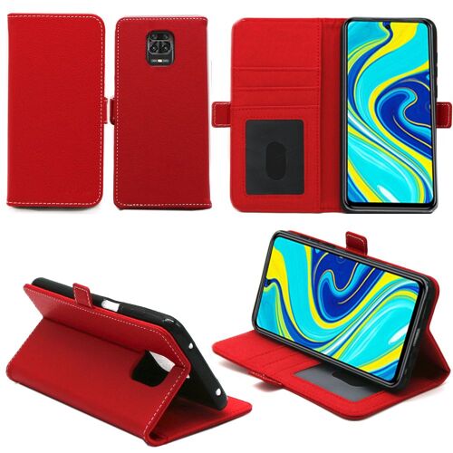 Xiaomi Redmi Note 9 PRO Etui Protection Portefeuille rouge à Rabat avec Porte Cartes - Housse Redmi Note 9 PRO Folio Coque Silicone Antichoc Smartphone - Accessoires Pochette Case