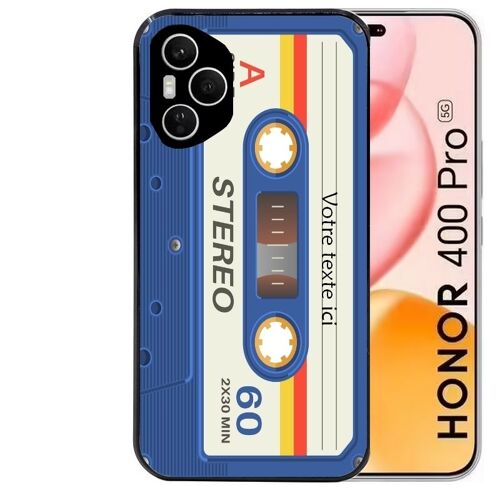 Coque Noire Pour Honor 400 Pro 5g Cassette Bleu Avec Votre Texte