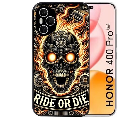 Coque Noire Pour Honor 400 Pro 5g Motif Tete De Mort Flamme