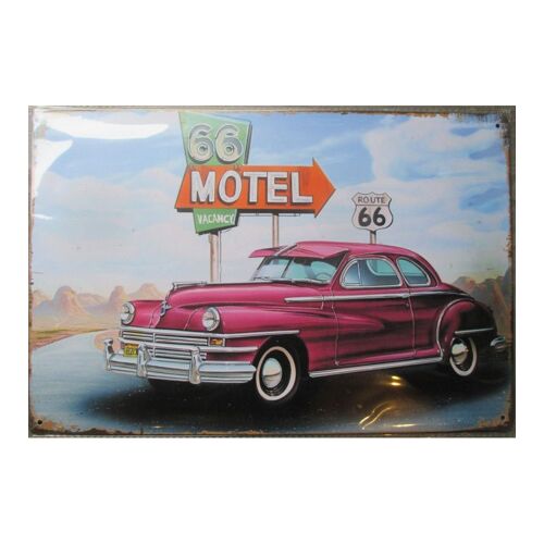 Plaque Voiture Americaine Bordeau Devant Une Pancarte De Motel 30x20cm