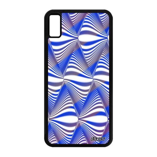 Coque silicone illusion d'optique iPhone XS Max personnalisé bicolore dessin losange triangle bleu portable mirage effet vague