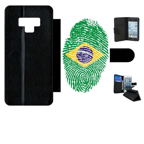 Etui À Rabat Galaxy Note9 - Empreinte Digitale Drapeau Bresil Brazil - Simili-Cuir - Noir
