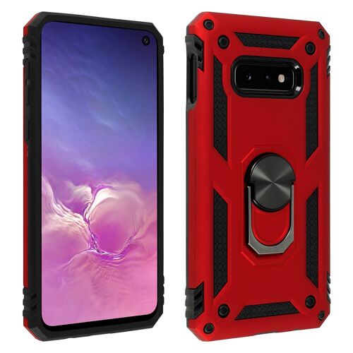 Coque Galaxy S10e Bi matière Rigide et Souple Bague Support Vidéo rouge