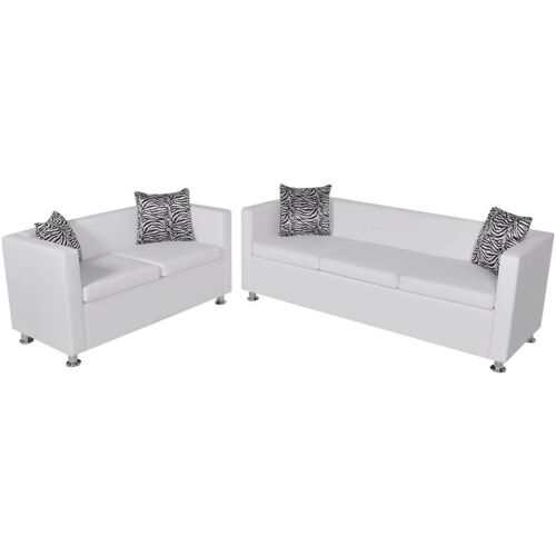 Jeu De Canapé À 2 Places Et À 3 Places Cuir Synthétique Blanc