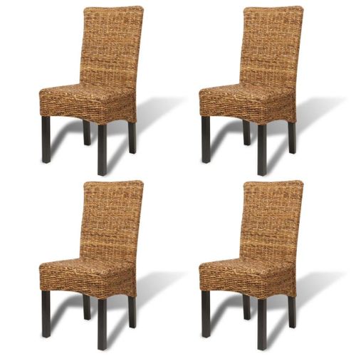 Lot De 4 Chaises De Salle À Manger Cuisine Design Moderne Bois Solide De Manguier Et Abaca Cds021338