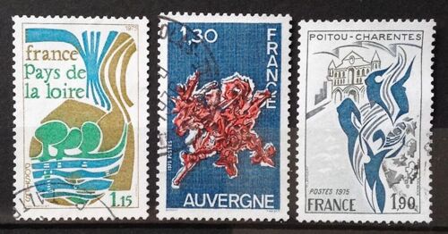 Région Pays De Loire 1,15 (N° 1849) + Région Auvergne 1,30 (N° 1850) + Région Poitou-Charentes 1,90 (N° 1851) Obl - France Année 1975 - N20452