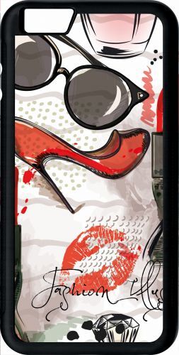 Coque pour smartphone - Motif girly fond blanc - compatible avec apple iPhone 6 Plus - Plastique - bord Noir