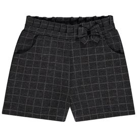 Short À Carreaux Avec Taille Élastiquée Pour Fille - Anthracite Chiné