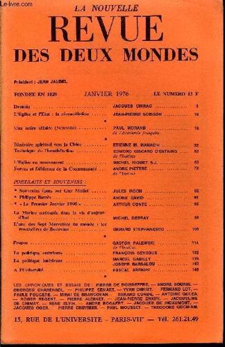 La Nouvelle Revue Des Deux Mondes N°1 - L'eglise Et L'etat : La Réconciliation. Jean-Pierre Soisson ..¿Une Noire Affaire (Nouvelle) .. Paul Morand . De L'académie Française. ¿Itinéraire ...