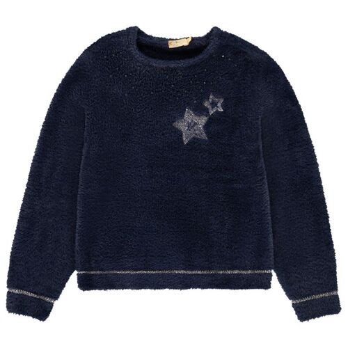 Pull En Tricot Pelucheux Avec Sequins Pour Fille - Bleu Marine