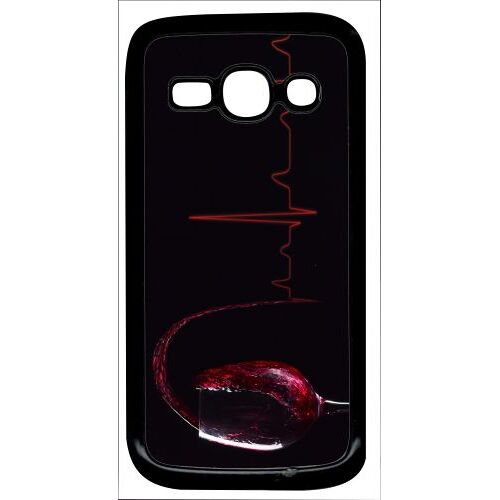 Coque pour smartphone - Verre de vin électrocardiogramme 2 - compatible avec samsung Galaxy Ace 3 - Plastique - bord Noir