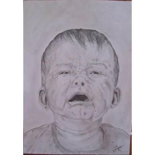 Dessin Original Fine Art A3 29,7x42 Bébé Qui Pleure Crying Baby