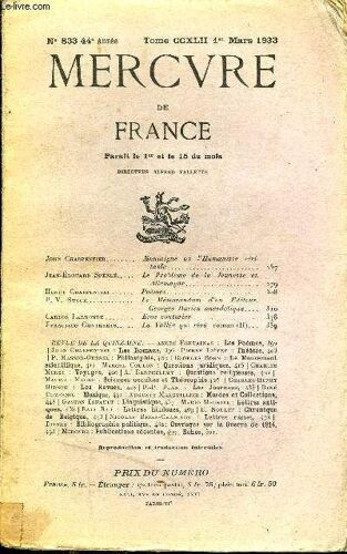 Mercure De France N° 833 - Tome Ccxlii - John Charpentier. Montaigne Ou L'humaniste Véritable.Jean-Édouard Spenlé.. Le Problème De La Jeunesse En Allemagne. Henry Charpentier. Poèmesp.-V. ...