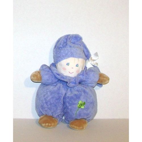 Doudou Ajena Poupee Lutin Hochet Bleu Lavande Trefle Vert