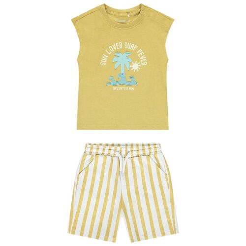 Ensemble Débardeur Slub + Short Rayé En Molleton Pour Bébé Garçon - Jaune Moutarde
