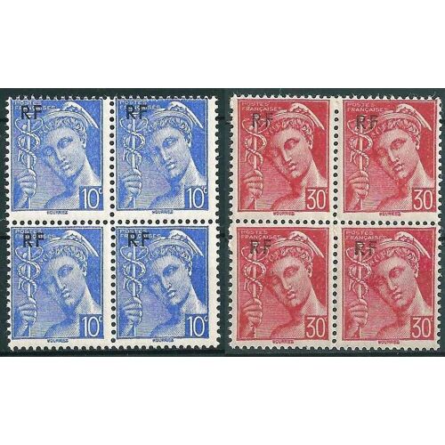France 1944, Très Beaux Blocs 4 Valeurs Mercure Surchargés Rf - Yv. 657 & 658, Neufs** Luxe