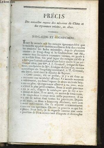 Precis Des Nouvelles Reçues Des Missions De Chine Et Des Royaumes Voisins, En 1822 : Tong-King Et Conchinchine Et Su-Tchuen.