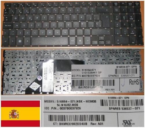 Clavier Qwerty Espagnol / Spanish Pour HP COMPAQ Probook 4710 4710S 4510S 4515S Series, Noir / Black, Model: NSK-HEM0S, V101B26A1, P/N: 9J.N1U82.M0S, 516884-071, 536537-071