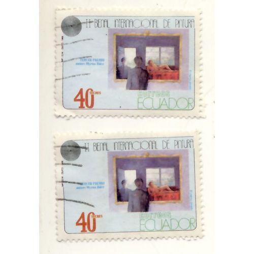 Timbre Equateur, I I Bienal Internacional De Pintura, Correos Ecuador, 40 Sucres, Oblitéré (2 Timbres)