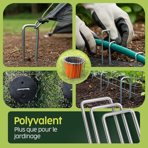 Kalanka-Agrafes De Jardin 200 Pcs + 32 Rondelles ¿ Sardines De Fixation Pour Sol Dur, Piquets De Jardin, Piquet Ancrage Pour Tomates, Agrafes Pour Toile De Paillage Et Gazon Synthétique