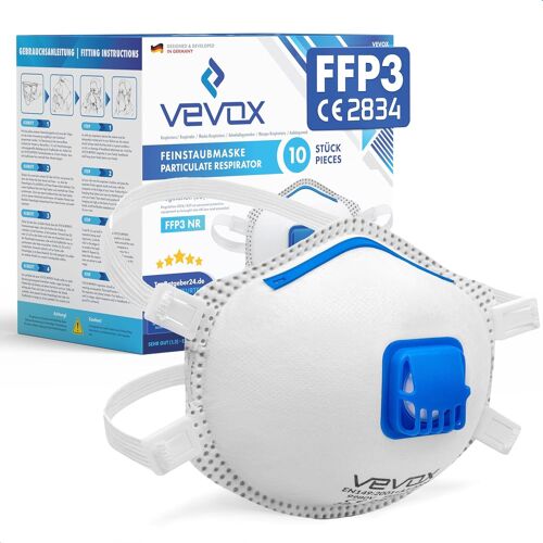 Vornixorsarlshopmasque Ffp3 - Lot De 10 - Masques Travaux, Chantier Et Bricolage Anti Poussière Avec Valve - Protection Contre P. Ex. Amiante, Peinture, Moisissure Ou Produits Chimiques